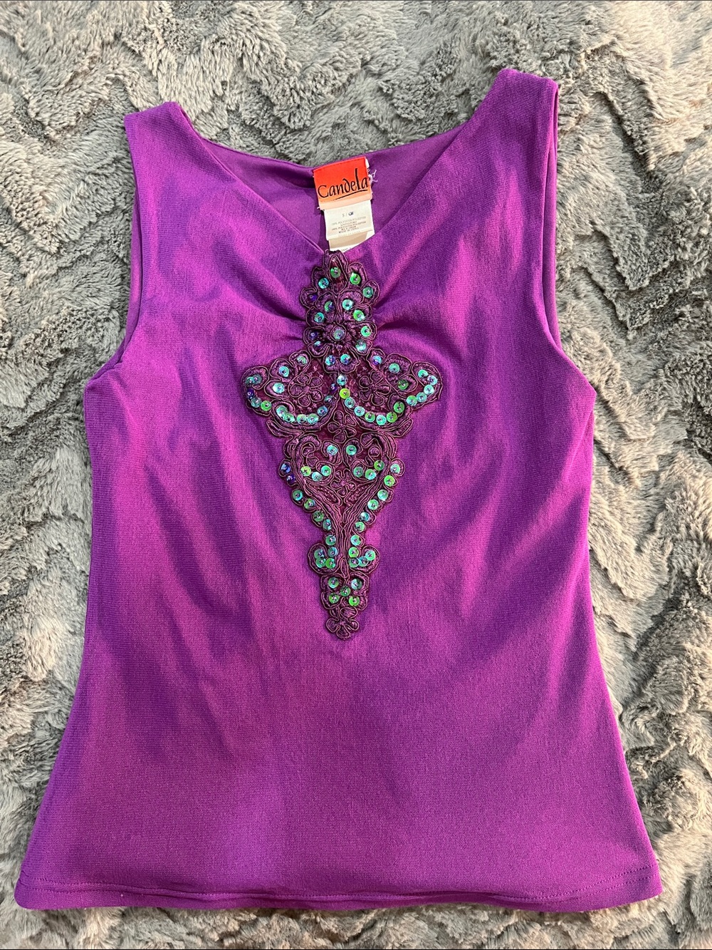 Vintage Candela Purple Sleeveless 
Tank Top with Bead details